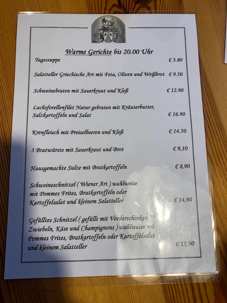 Speisekarte, Brauerei Gasthof Drummer