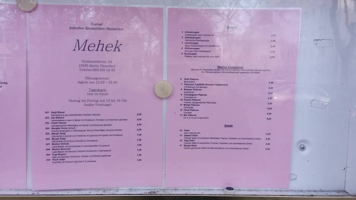 Speisekarte, Mehek