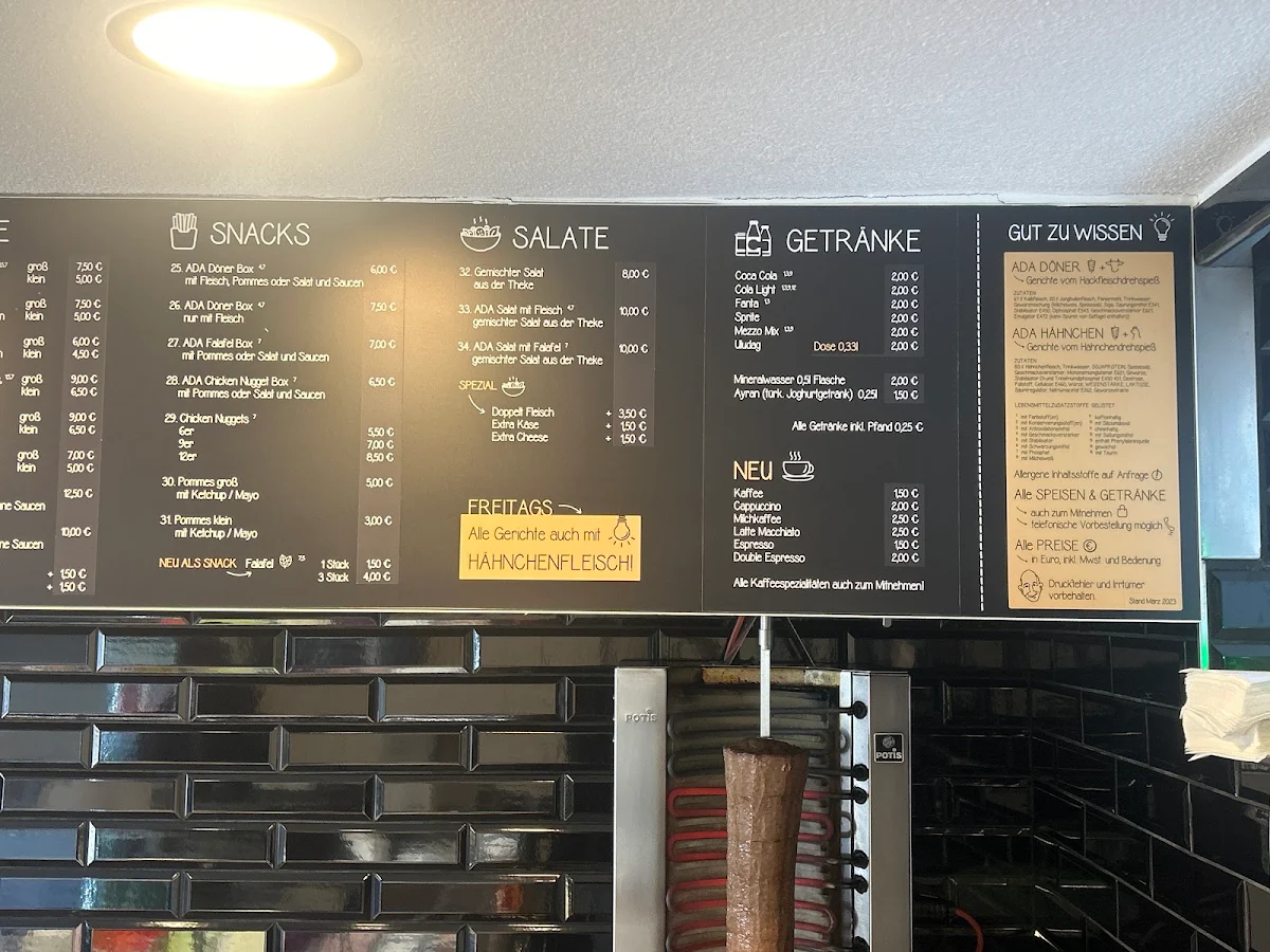 Speisekarte, ADA Döner - Das Original seit 1991