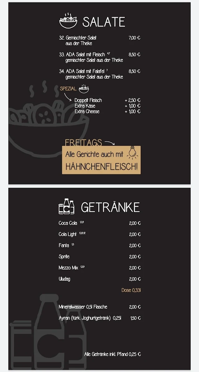Speisekarte, ADA Döner - Das Original seit 1991