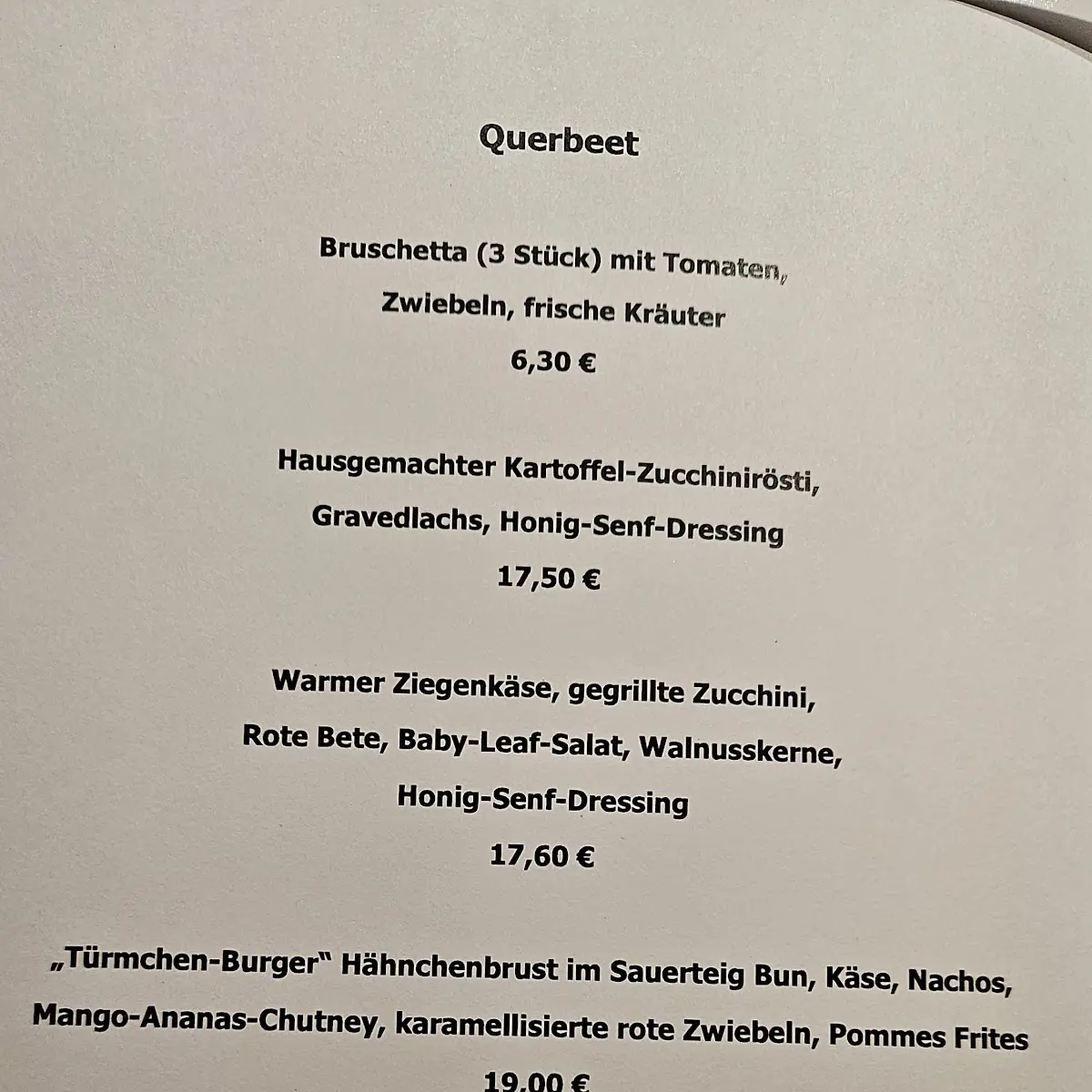 Speisekarte, Türmchen