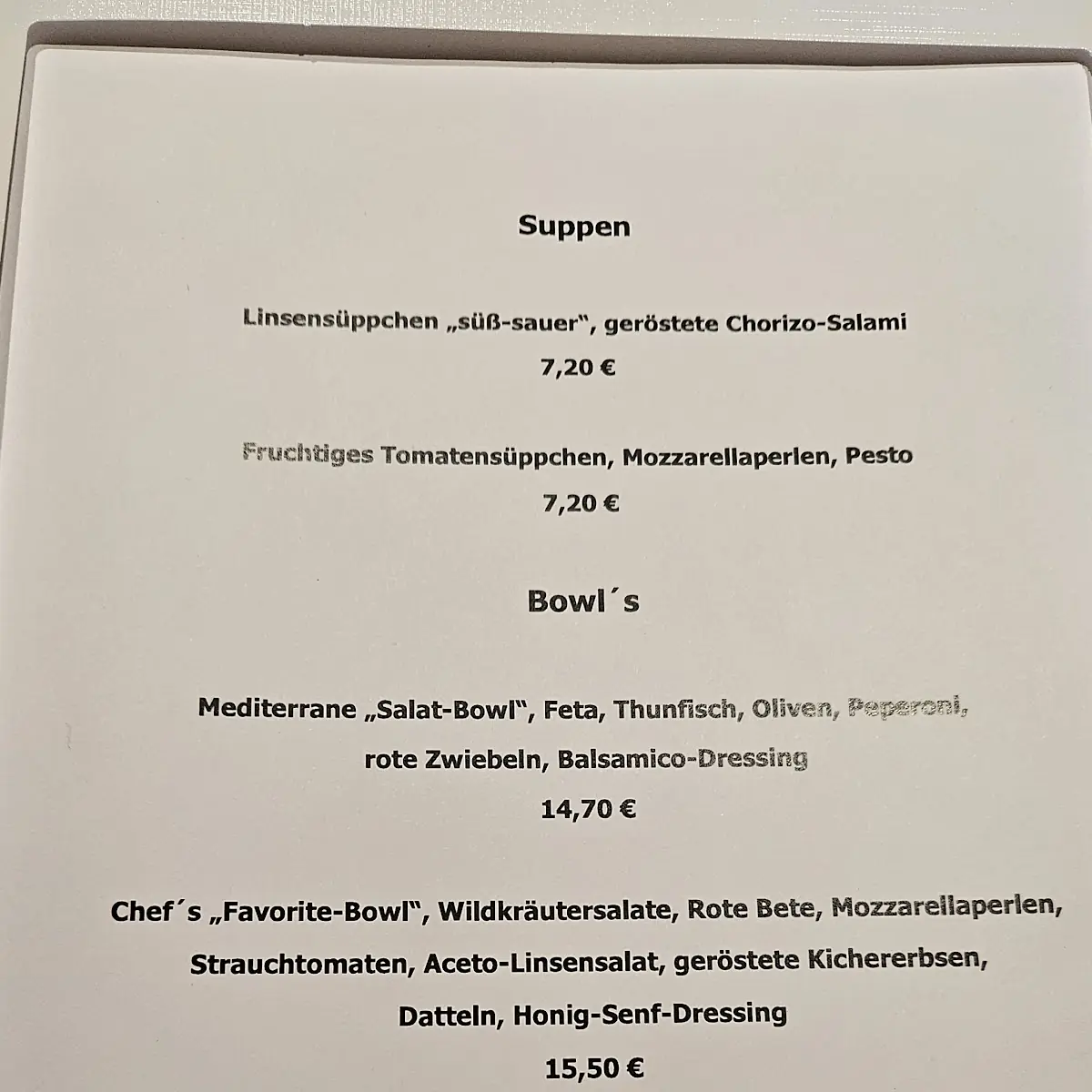 Speisekarte, Türmchen