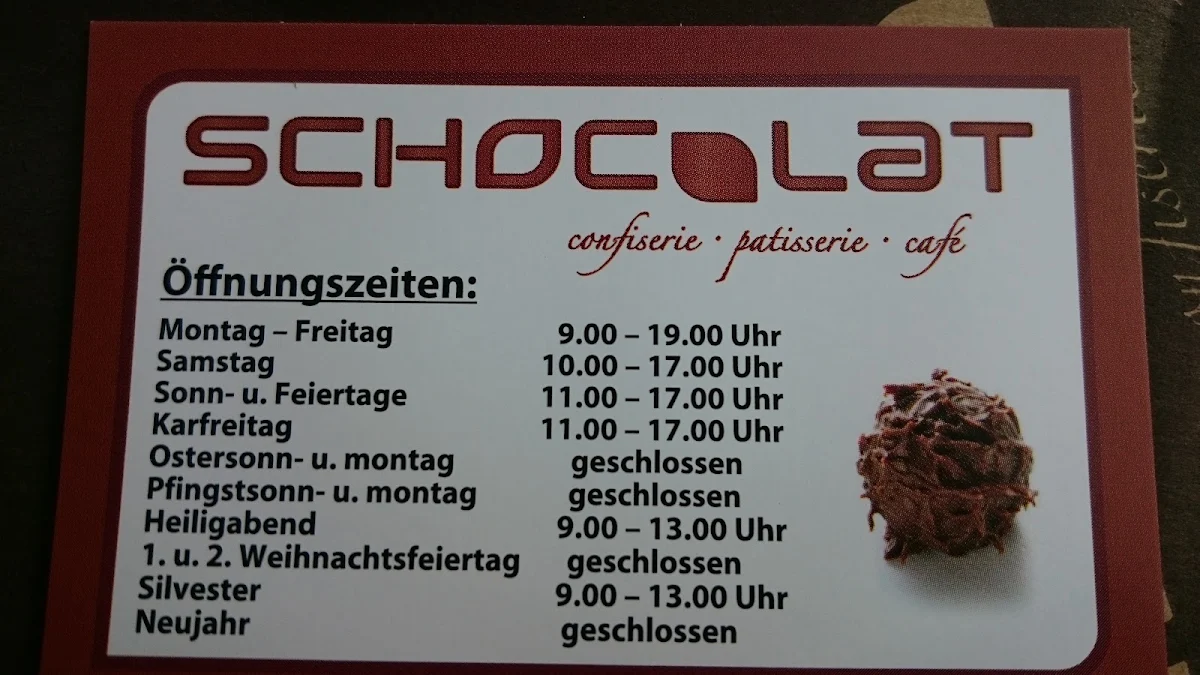 Speisekarte, Schocolat Confiserie-Café
