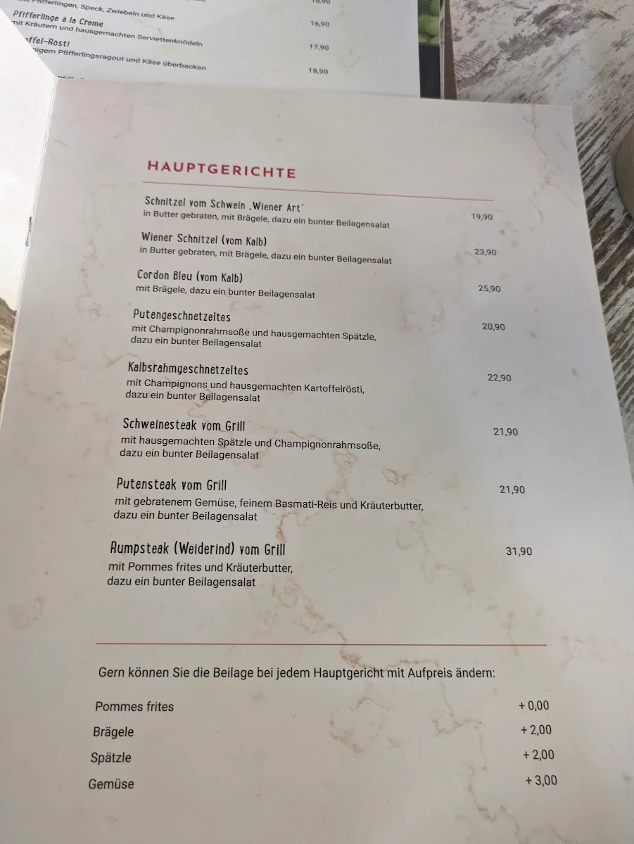 Speisekarte, Erste Liebe Freiburg