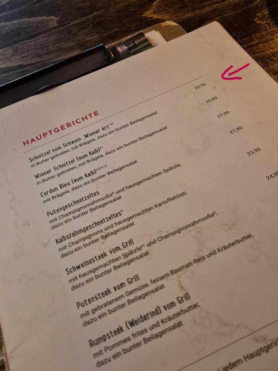 Speisekarte, Erste Liebe Freiburg