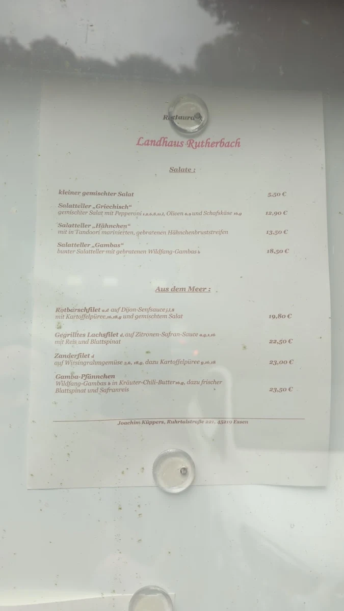 Speisekarte, Landhaus Rutherbach