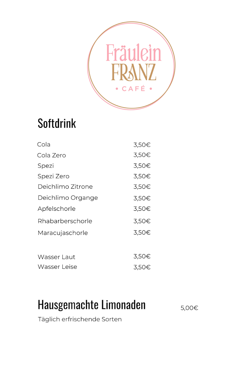 Speisekarte, Fräulein Franz