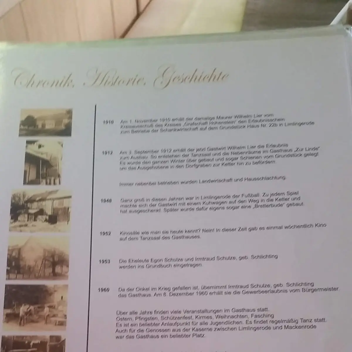 Speisekarte, Gaststätte Zur Linde