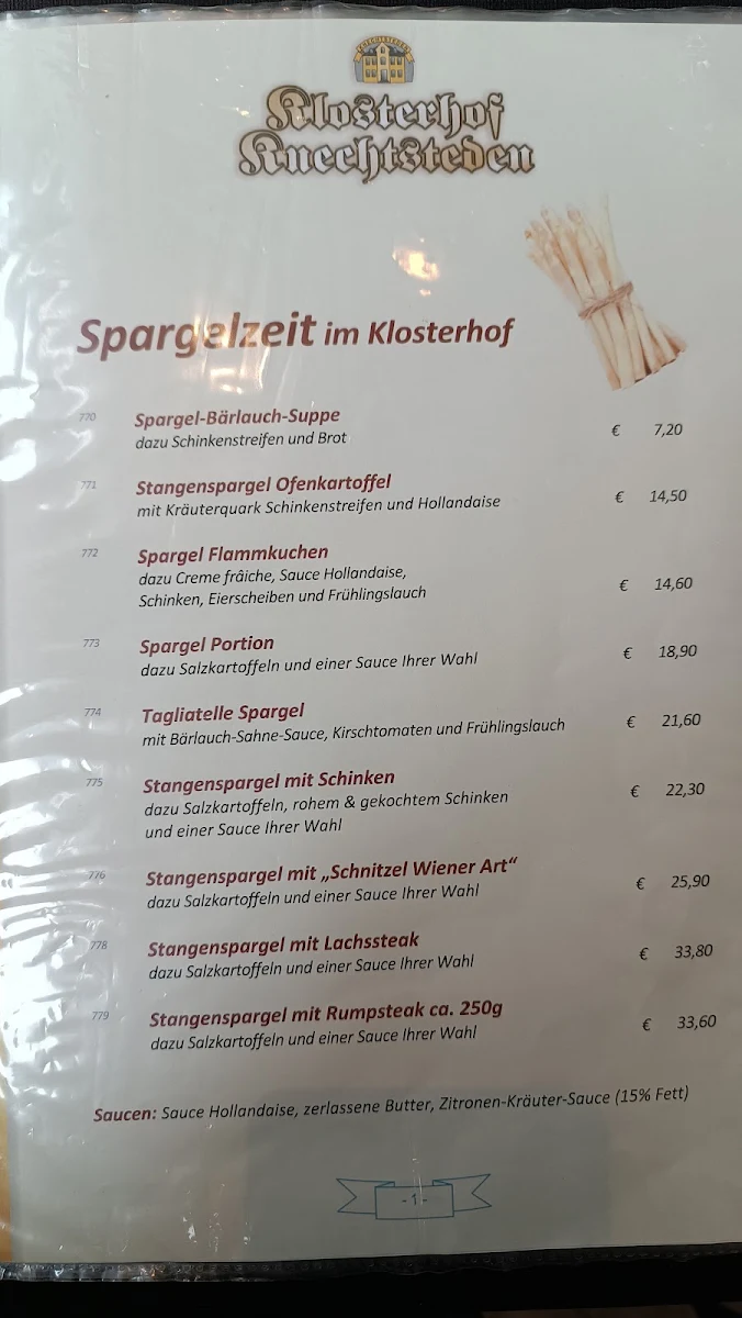Speisekarte, Klosterhof Knechtsteden