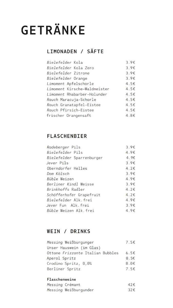 Speisekarte, Café & Tagesbar Sparrenburg