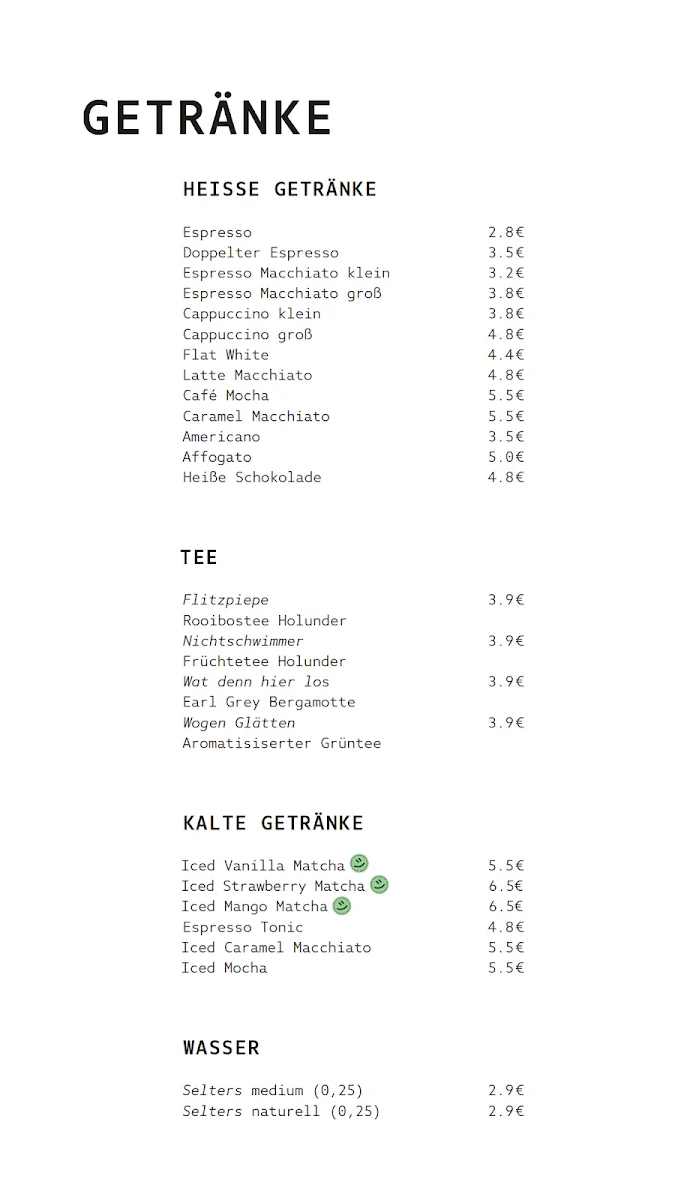 Speisekarte, Café & Tagesbar Sparrenburg