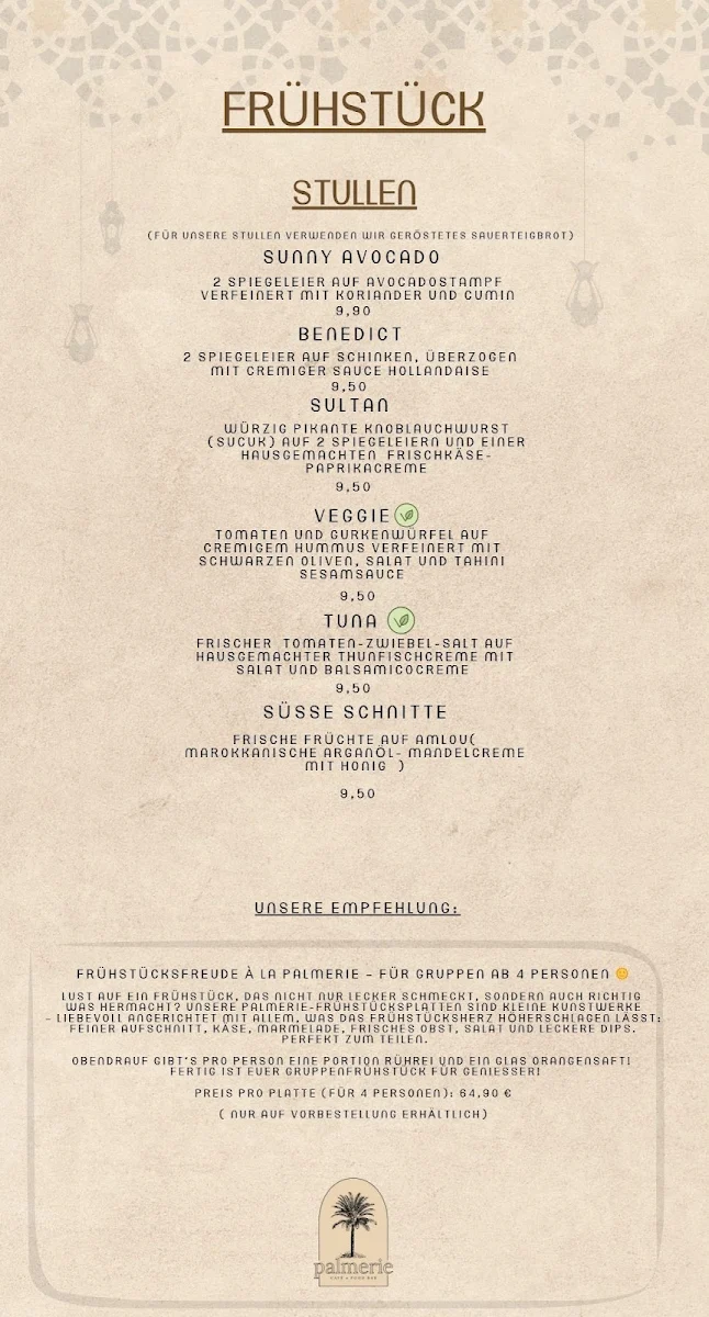 Speisekarte, Palmerie Café x Food Bar