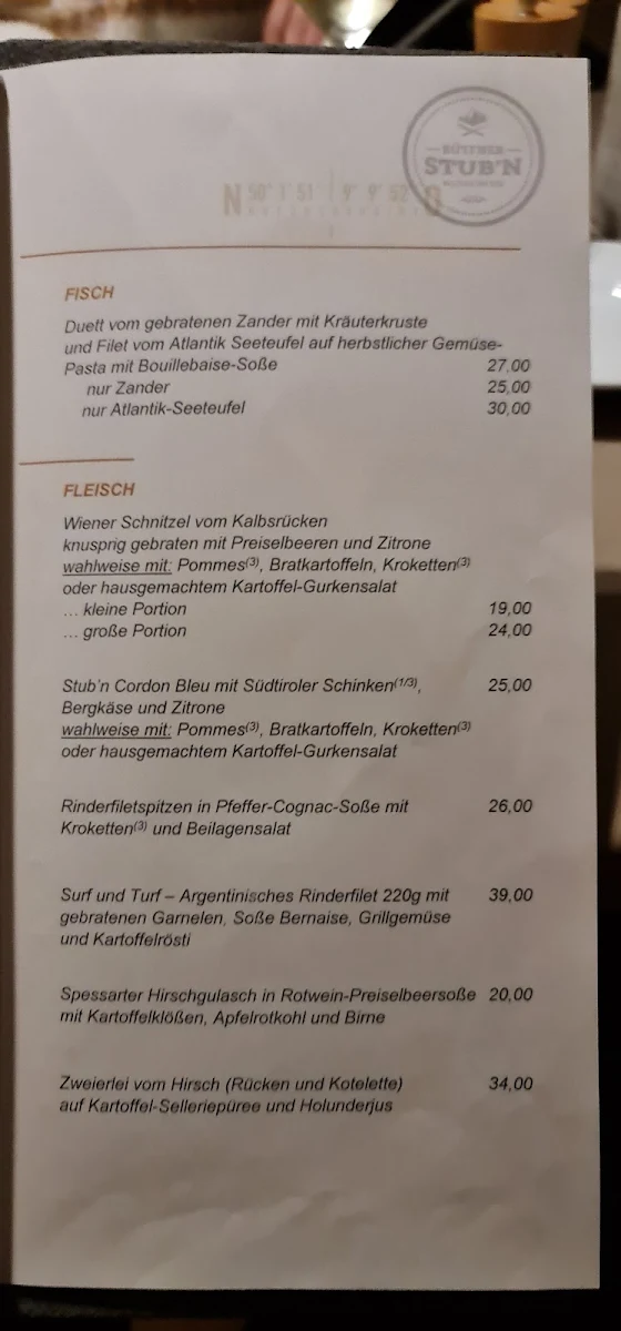 Speisekarte, Büttner Stub‘n