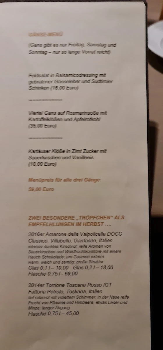 Speisekarte, Büttner Stub‘n