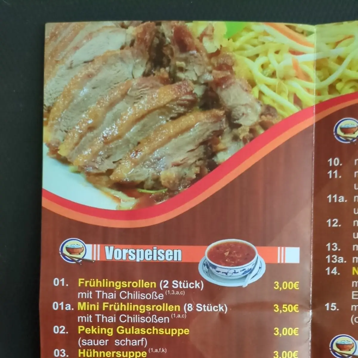 Speisekarte, Vina Asia Imbiss im E Center