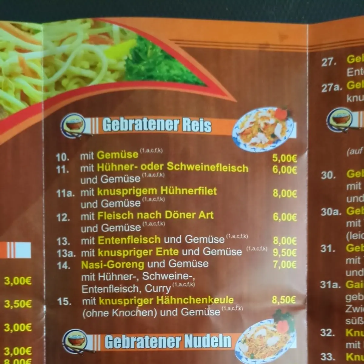 Speisekarte, Vina Asia Imbiss im E Center
