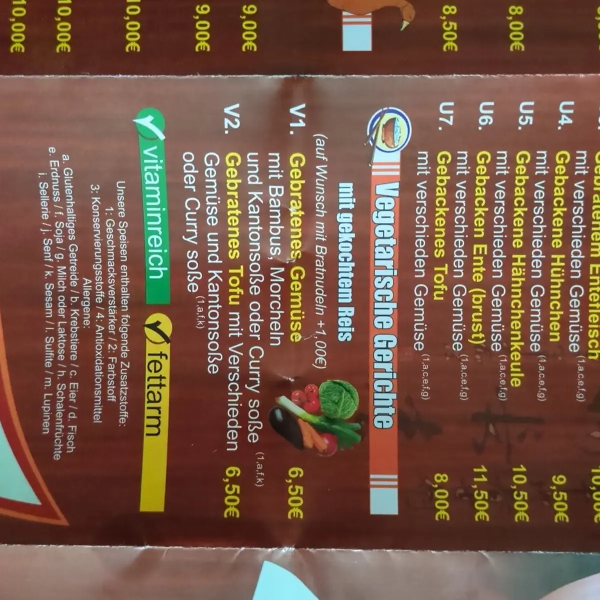 Speisekarte, Vina Asia Imbiss im E Center