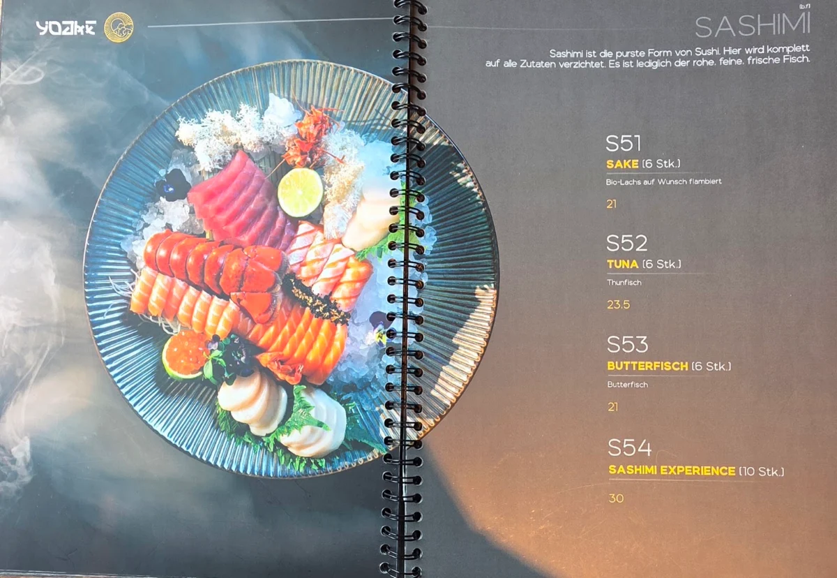 Speisekarte, Restaurant Yoake