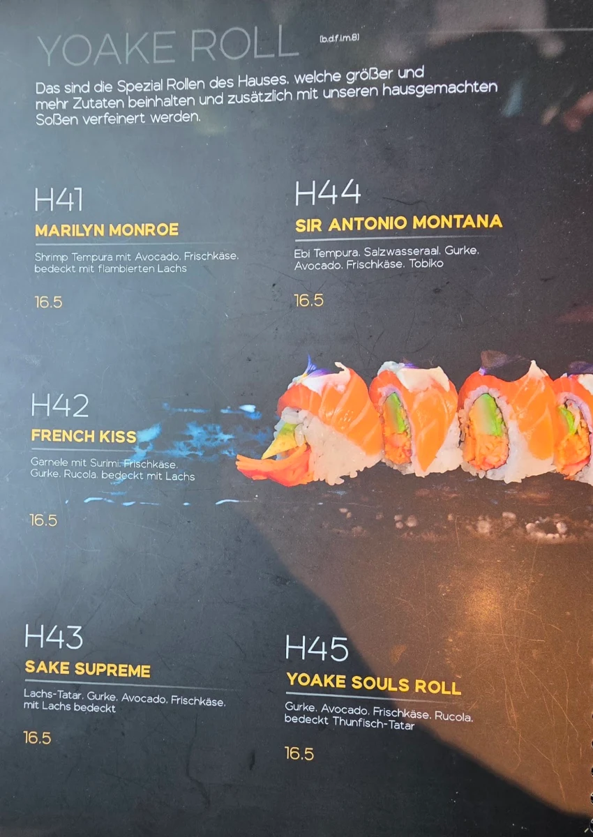 Speisekarte, Restaurant Yoake