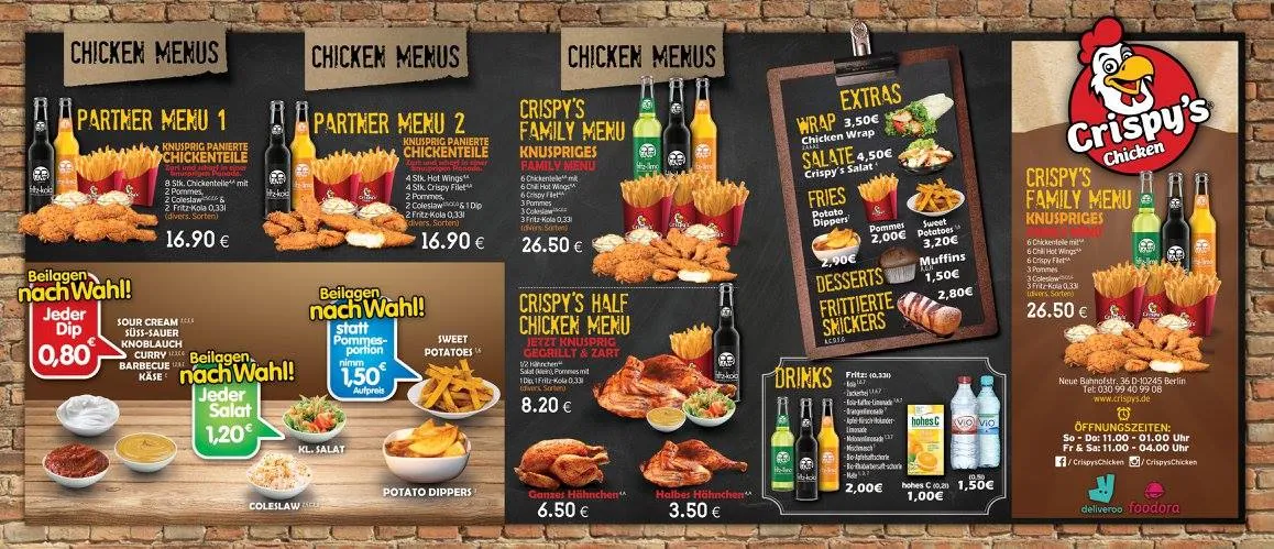 Speisekarte, Crispy’s Chicken Berlin (Friedrichshain)