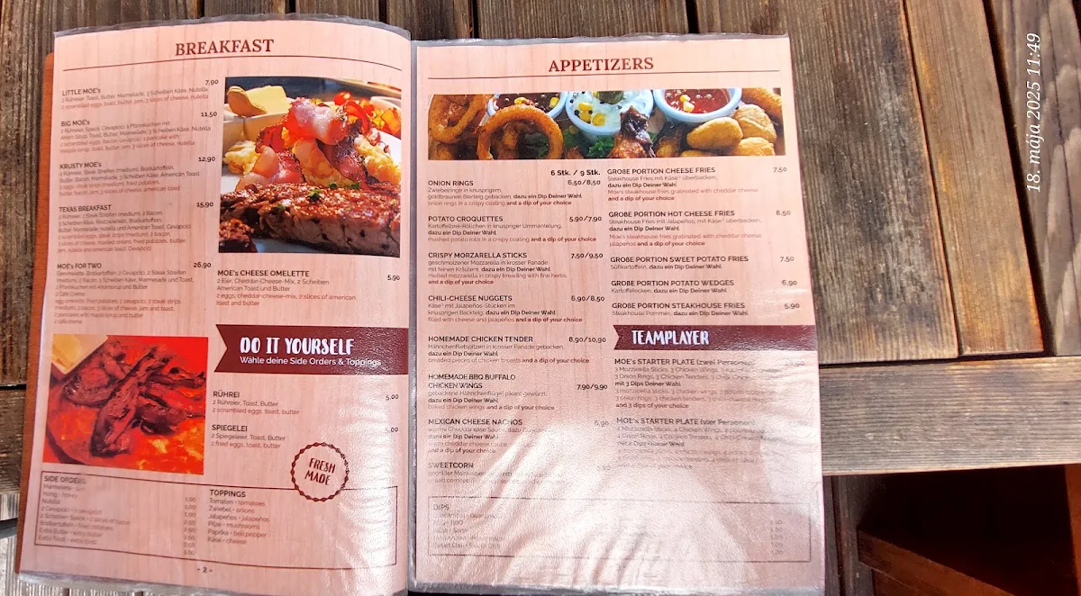 Speisekarte, Moe's Roadhouse – Hauptbahnhof