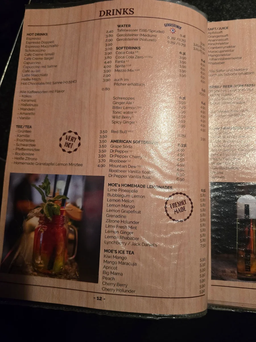 Speisekarte, Moe's Roadhouse – Hauptbahnhof