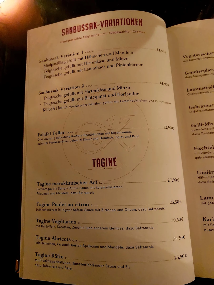 Speisekarte, Karim's Brasserie