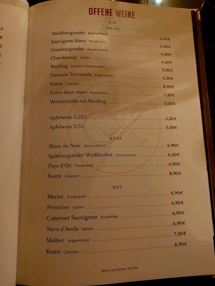 Speisekarte, Karim's Brasserie