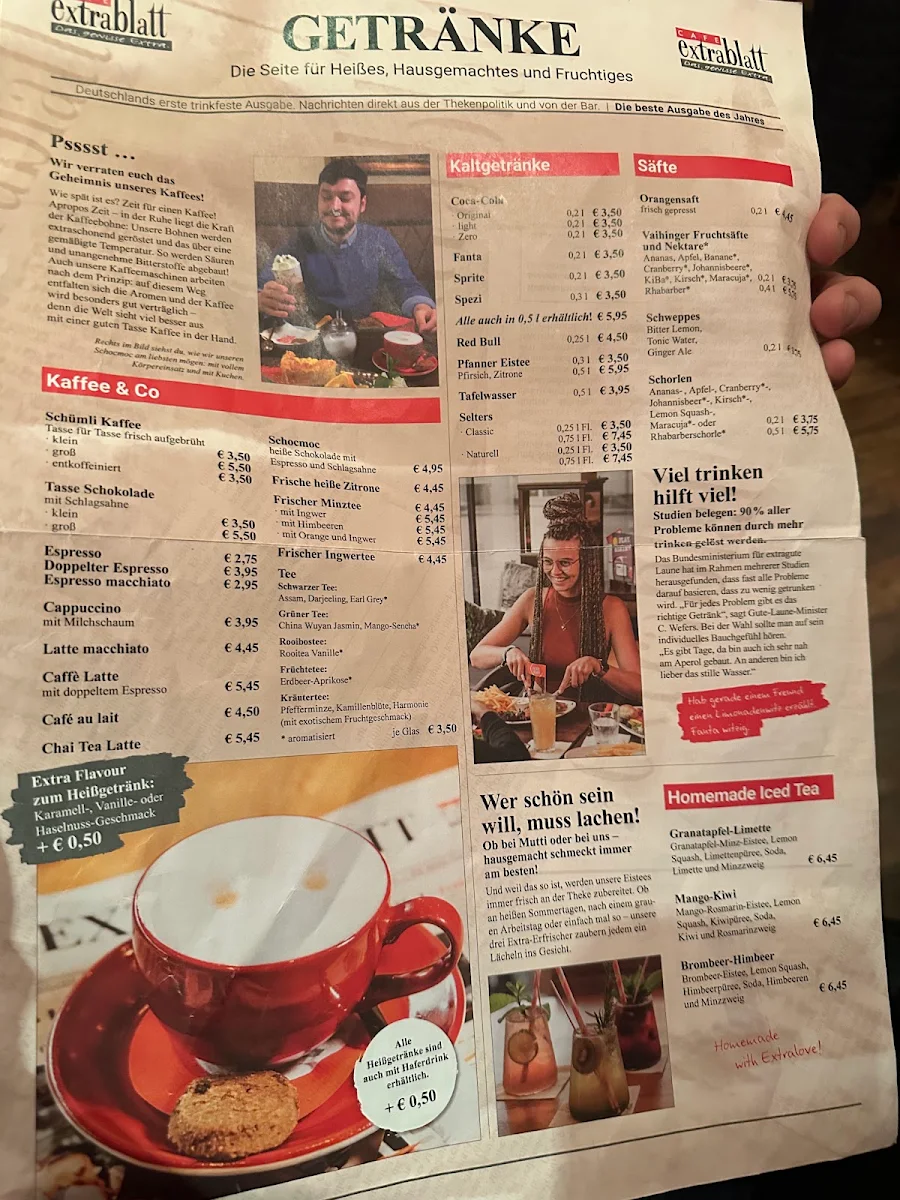 Speisekarte, Cafe Extrablatt Heidelberg