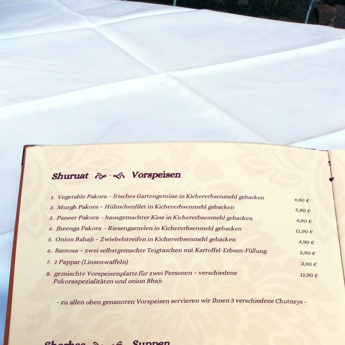 Speisekarte, Shiva Indisches Restaurant