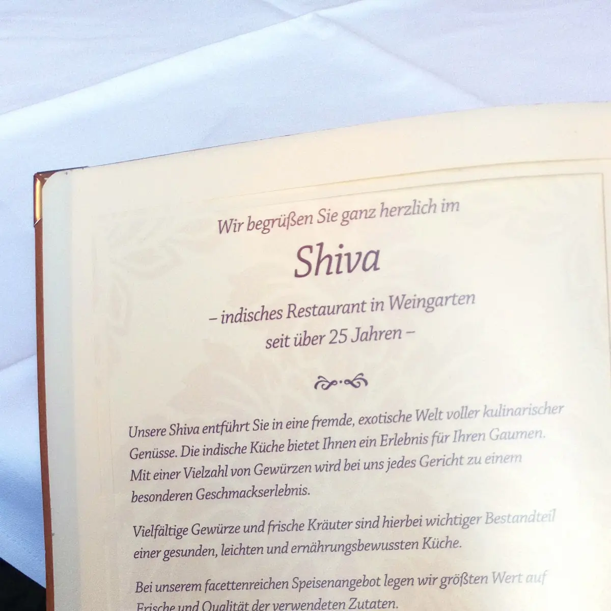 Speisekarte, Shiva Indisches Restaurant