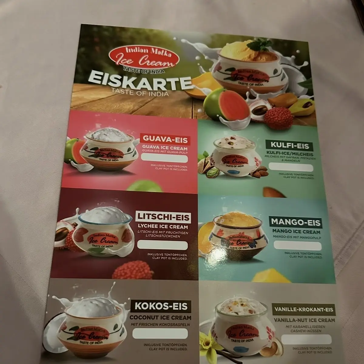 Speisekarte, Restaurant Indienhaus