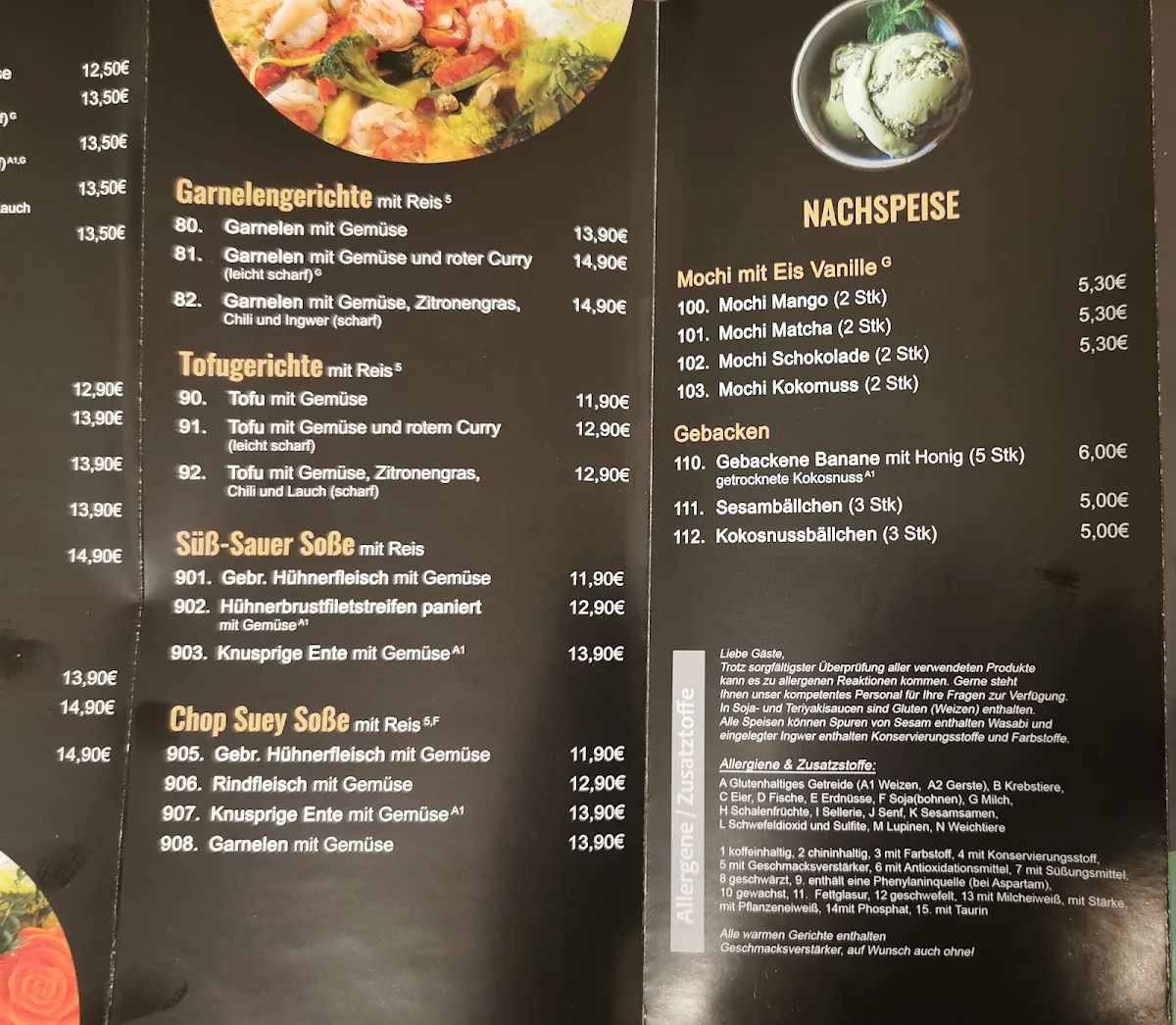 Speisekarte, Osaka Restaurant