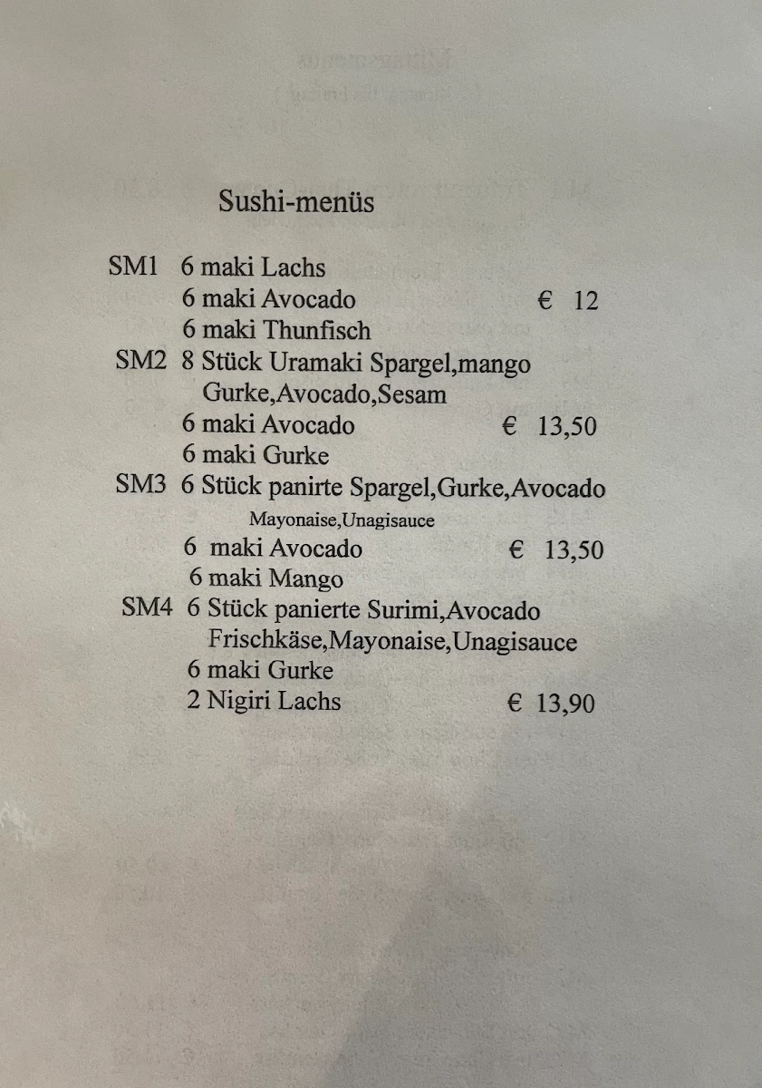 Speisekarte, Osaka Restaurant