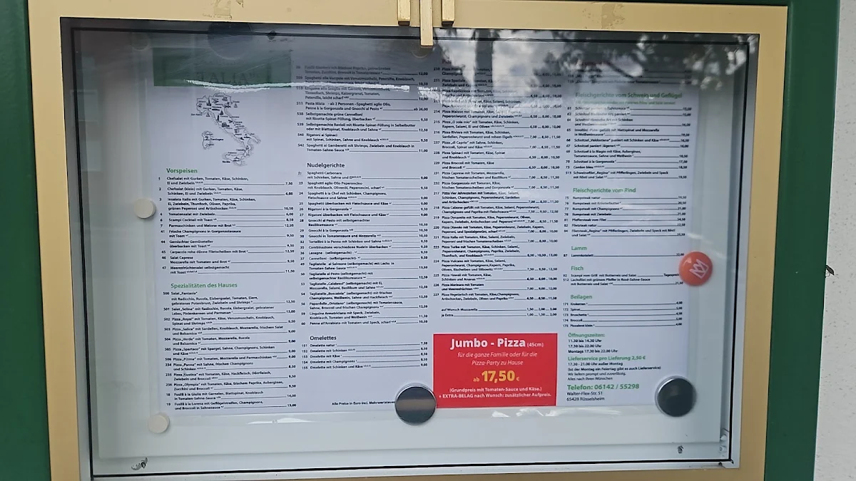 Speisekarte, Ristorante Italia