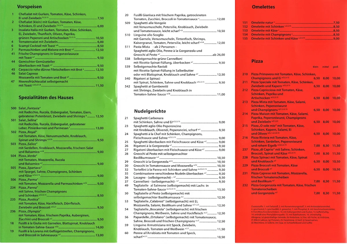 Speisekarte, Ristorante Italia