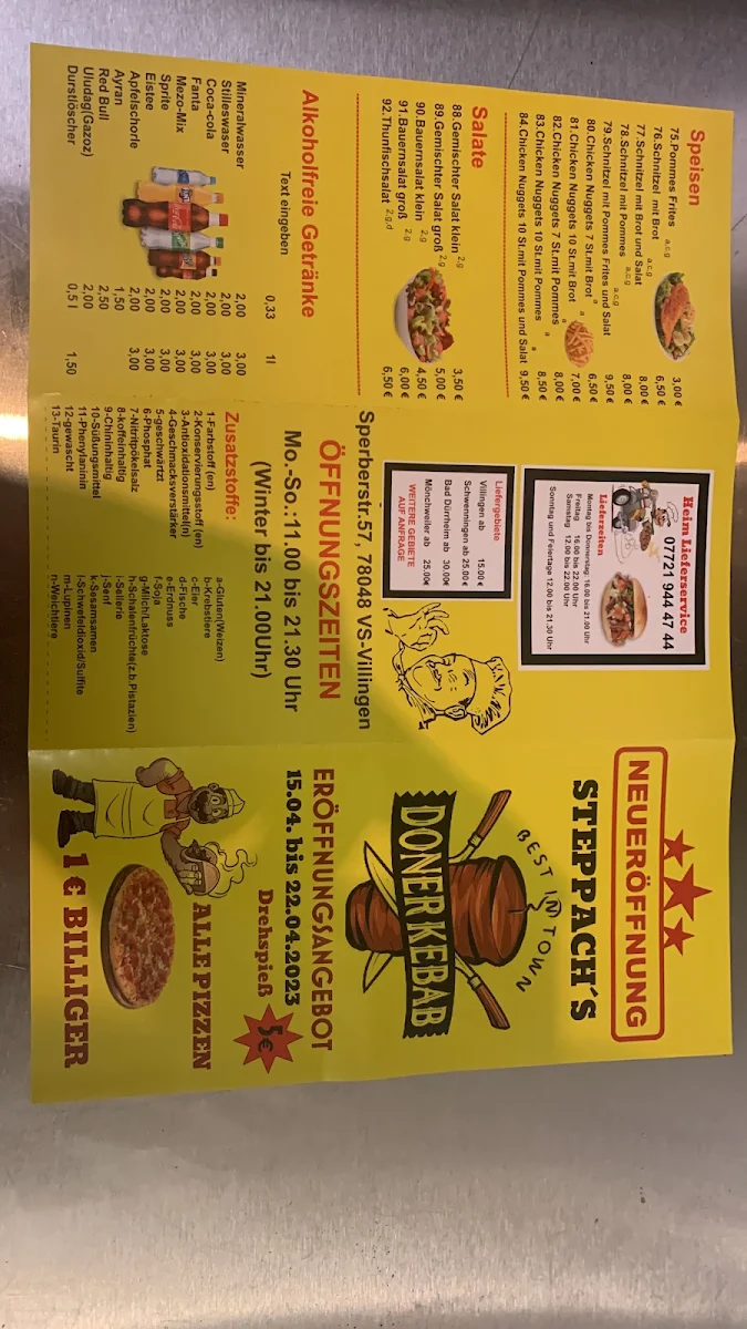 Speisekarte, Steppachs Pizza & Kebab