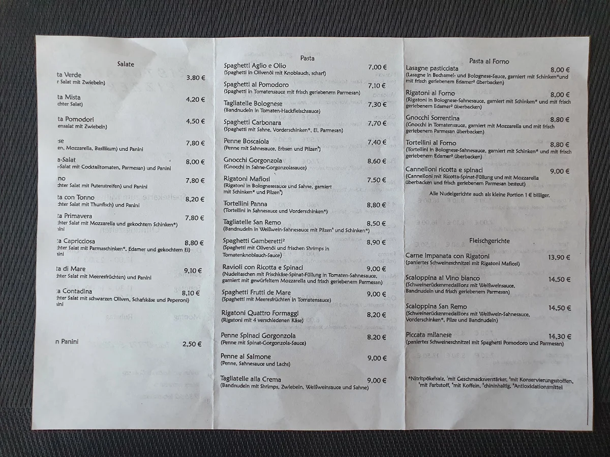 Speisekarte, Pizzeria-Ristorante Il Principe