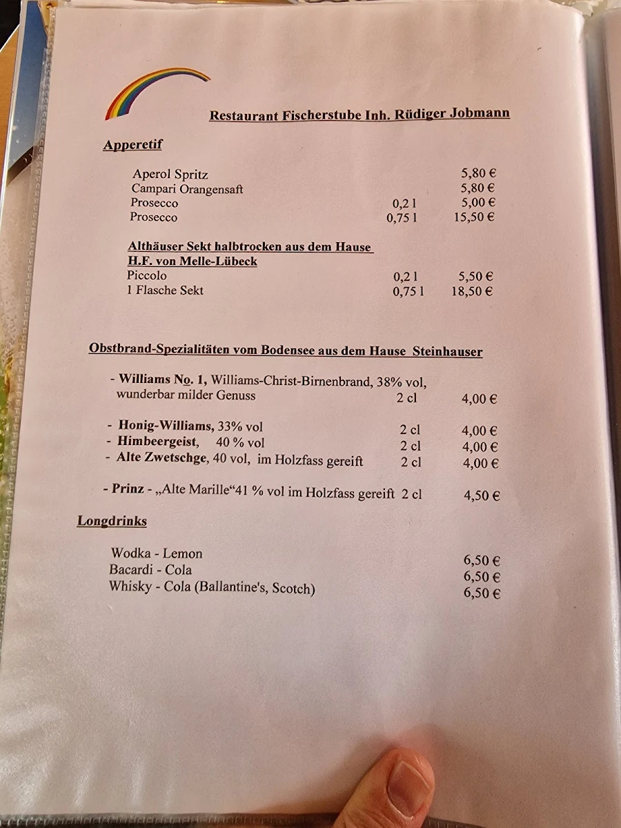 Speisekarte, Fischerstube Ratzeburg