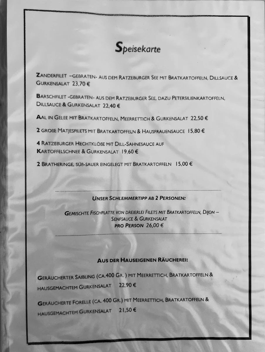 Speisekarte, Fischerstube Ratzeburg