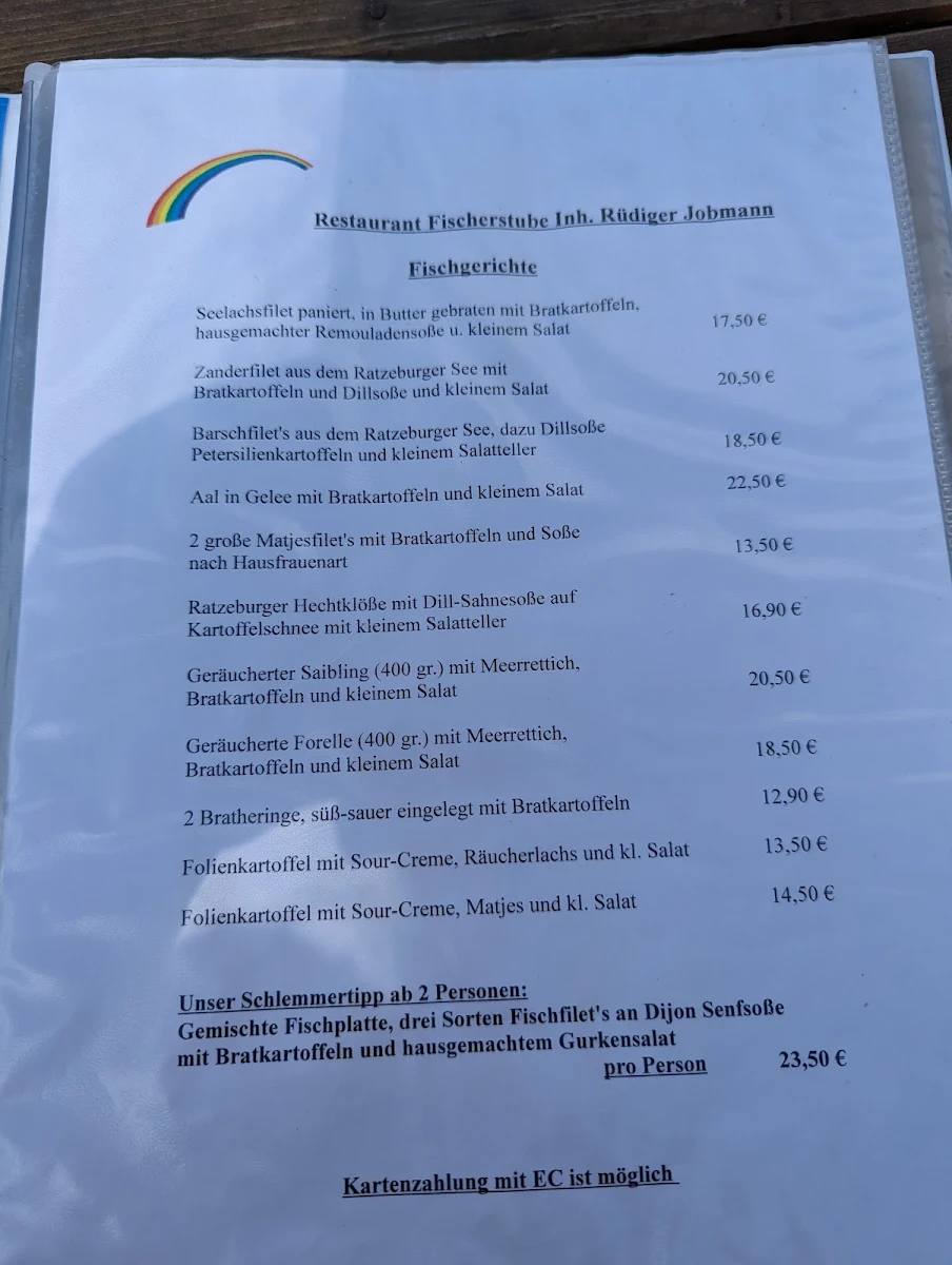 Speisekarte, Fischerstube Ratzeburg