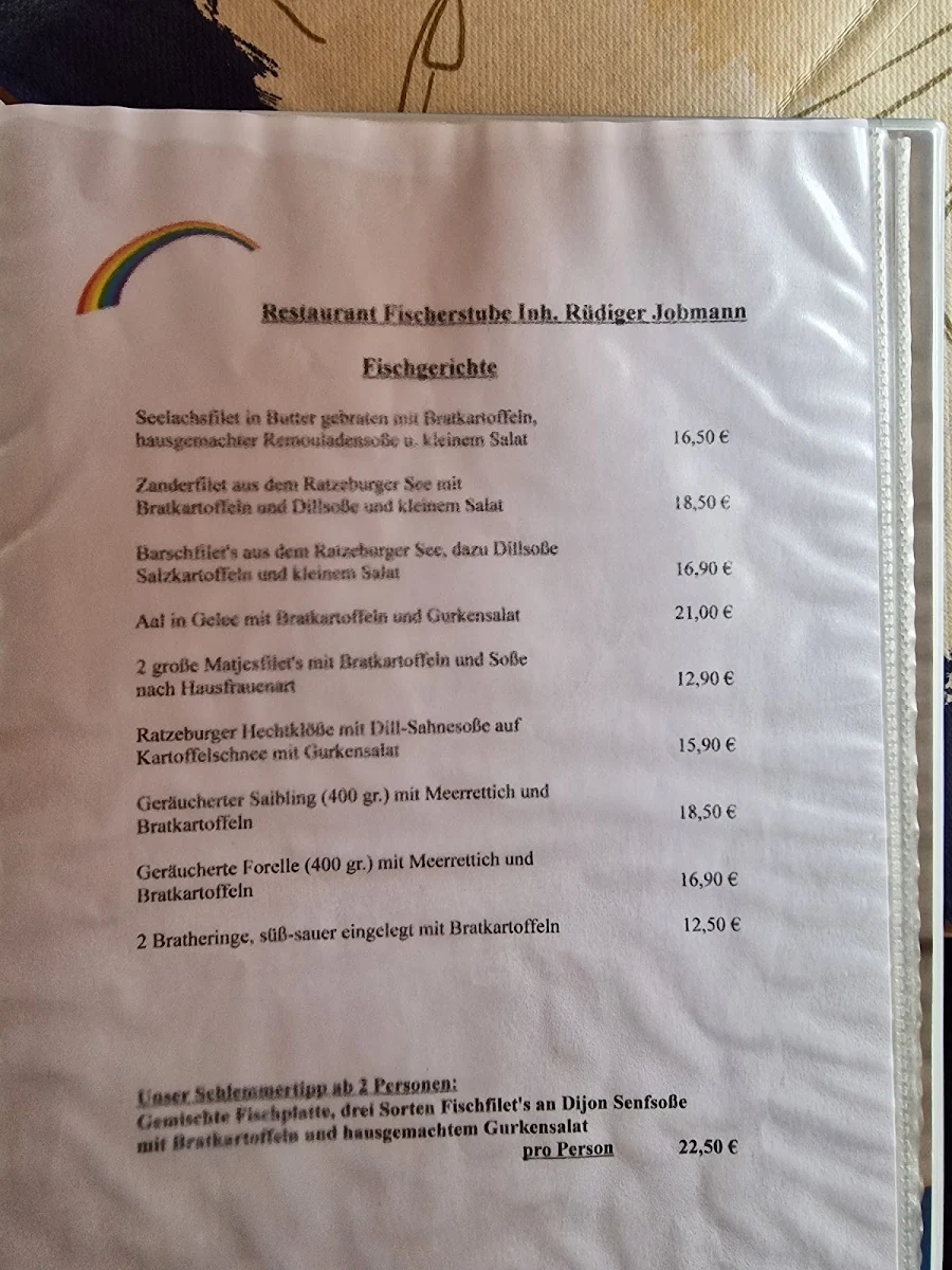 Speisekarte, Fischerstube Ratzeburg
