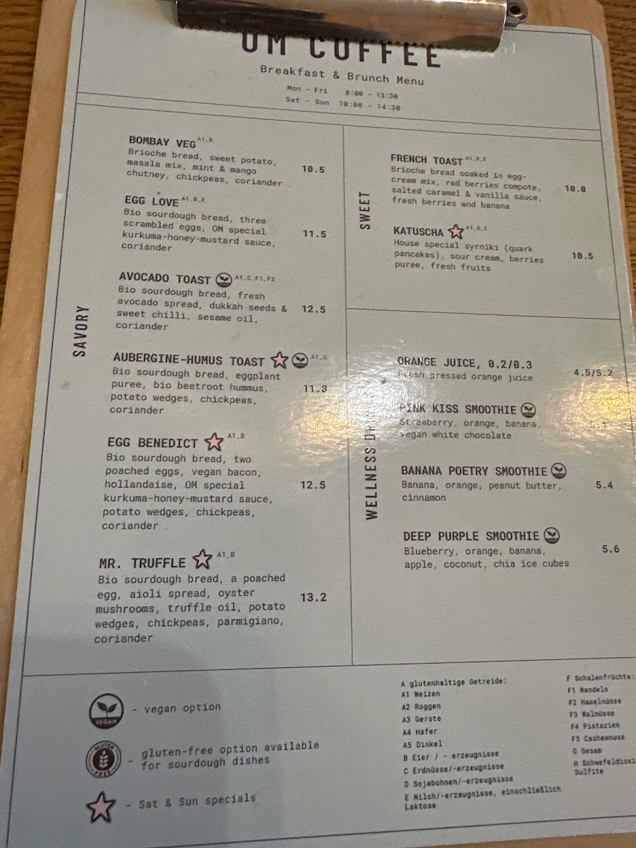 Speisekarte, OM Coffee & Brunch