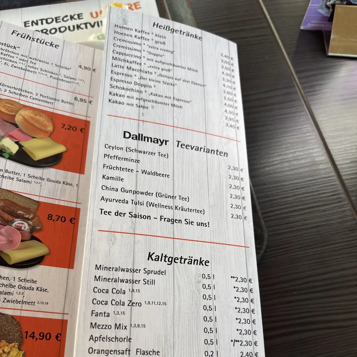 Speisekarte, Bäckerei Hoenen