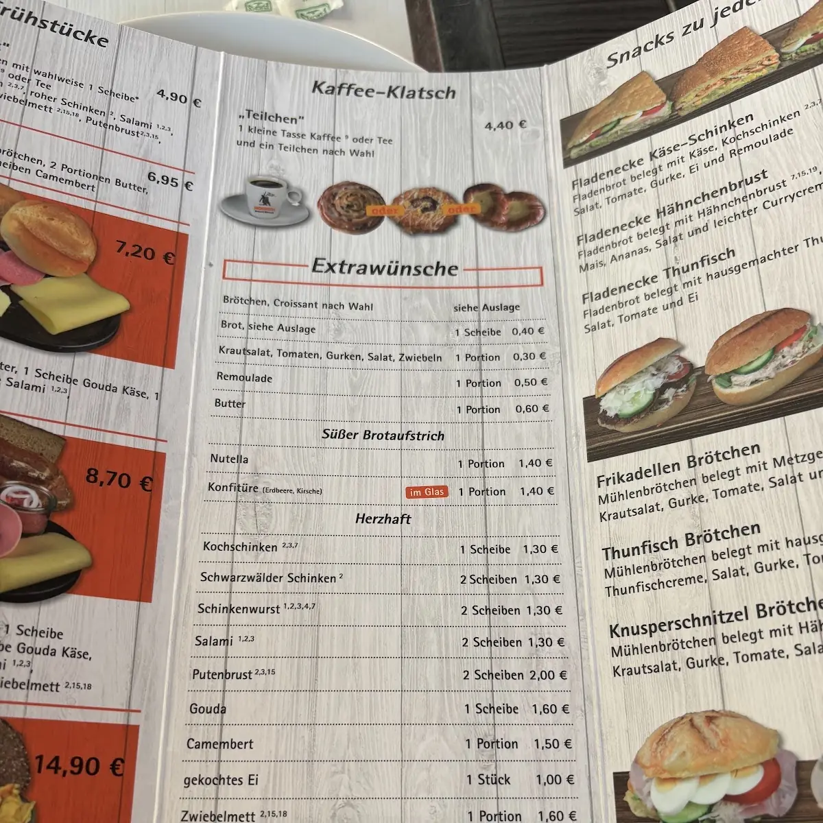 Speisekarte, Bäckerei Hoenen