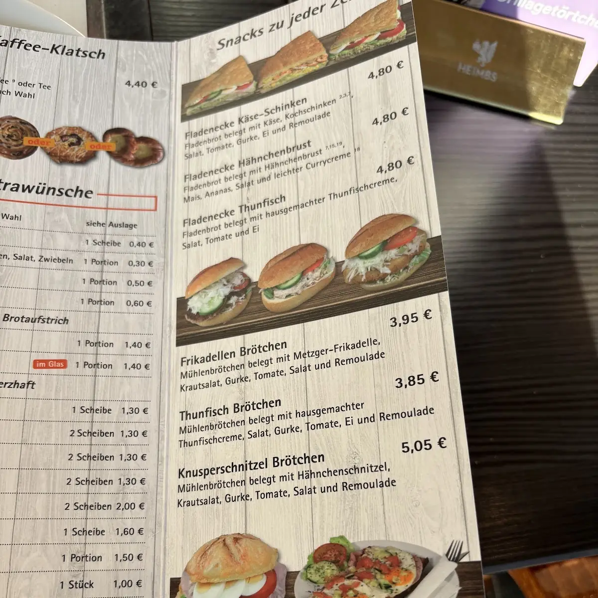Speisekarte, Bäckerei Hoenen