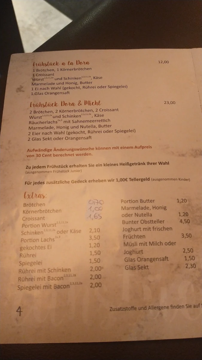 Speisekarte, Hotel Konditorei Cafe Dora
