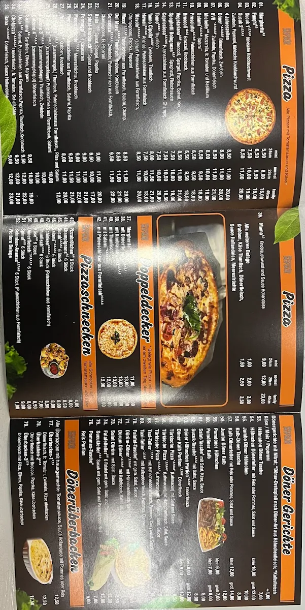 Speisekarte, Pizzeria Myma - Pizza, Döner, Nudeln, Salat