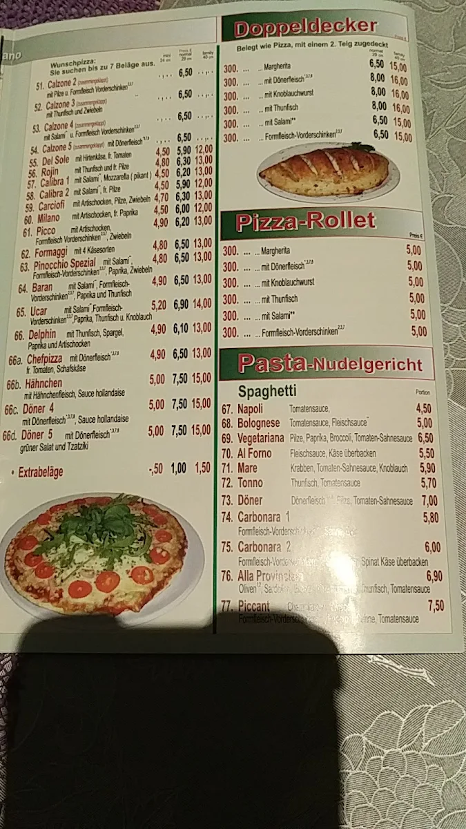 Speisekarte, Pizzeria Myma - Pizza, Döner, Nudeln, Salat