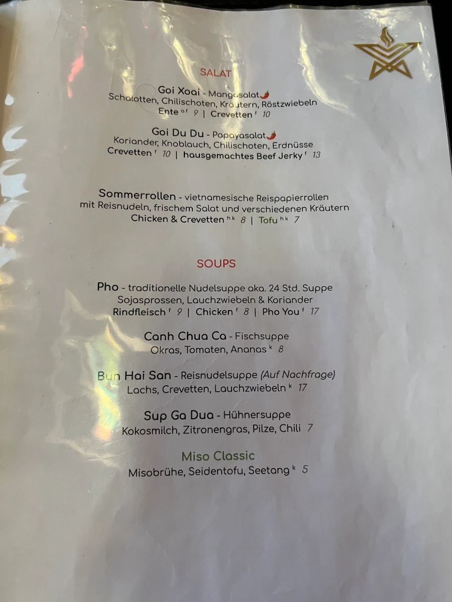 Speisekarte, Golden Star Restaurant